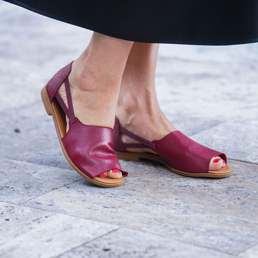 Close up of Burgundy Peep Toes
