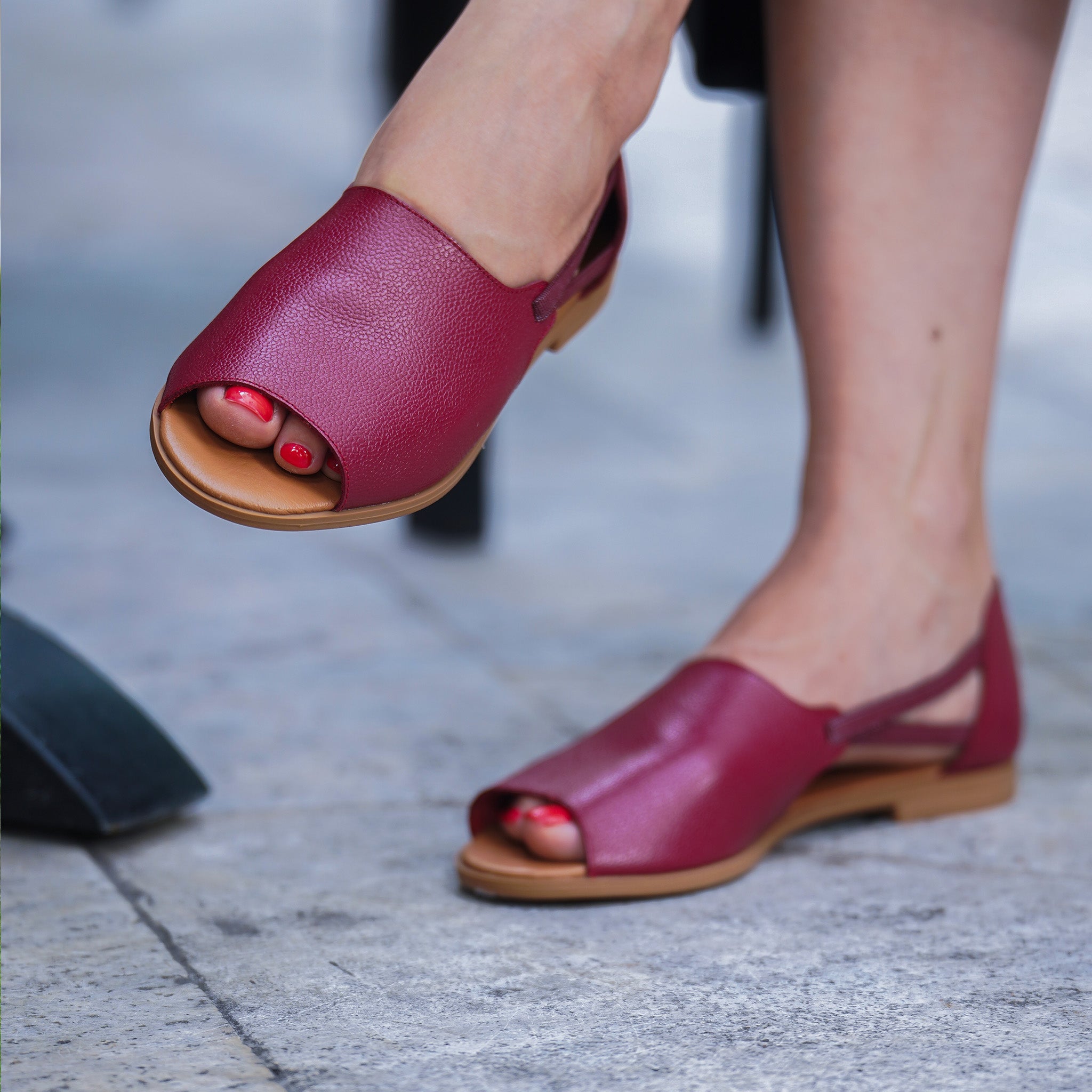 Close up of Burgundy Peep Toes