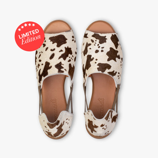 Cow Print Sandals Product Photo Top View