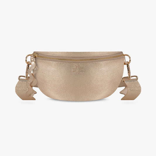 Gold leather crossbody bag front