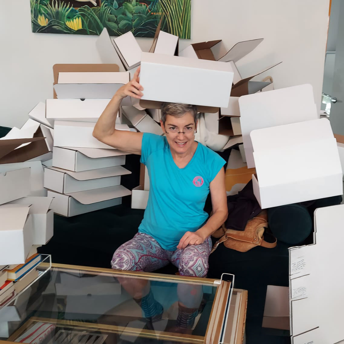 Lisa’s mom helping pack Womads orders