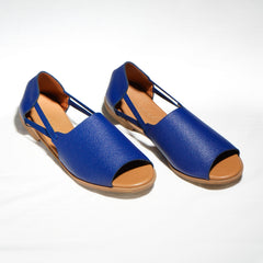 side view of navy blue sandals