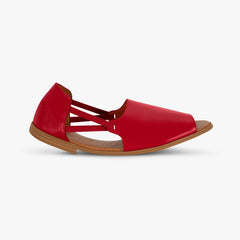 Red sandal with brown sole on a white background