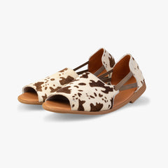 Cow Print Peep Toe Sandals Angle View