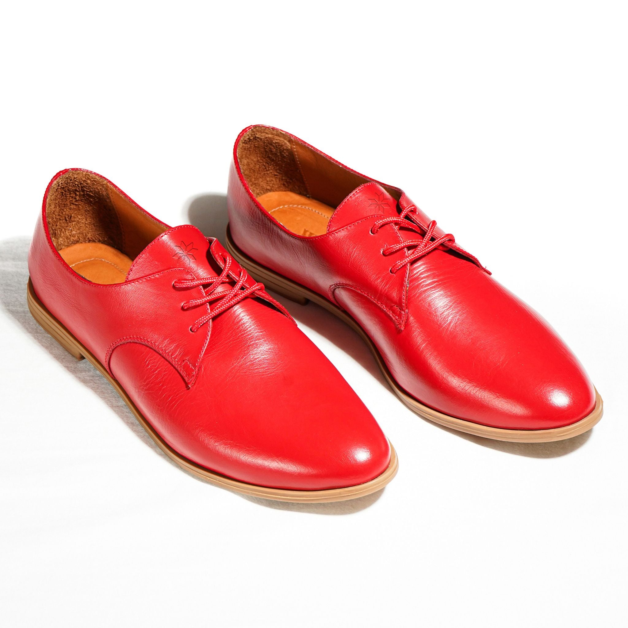 Red Leather Shoes Topside View