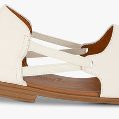 White sandal with brown sole on a white background