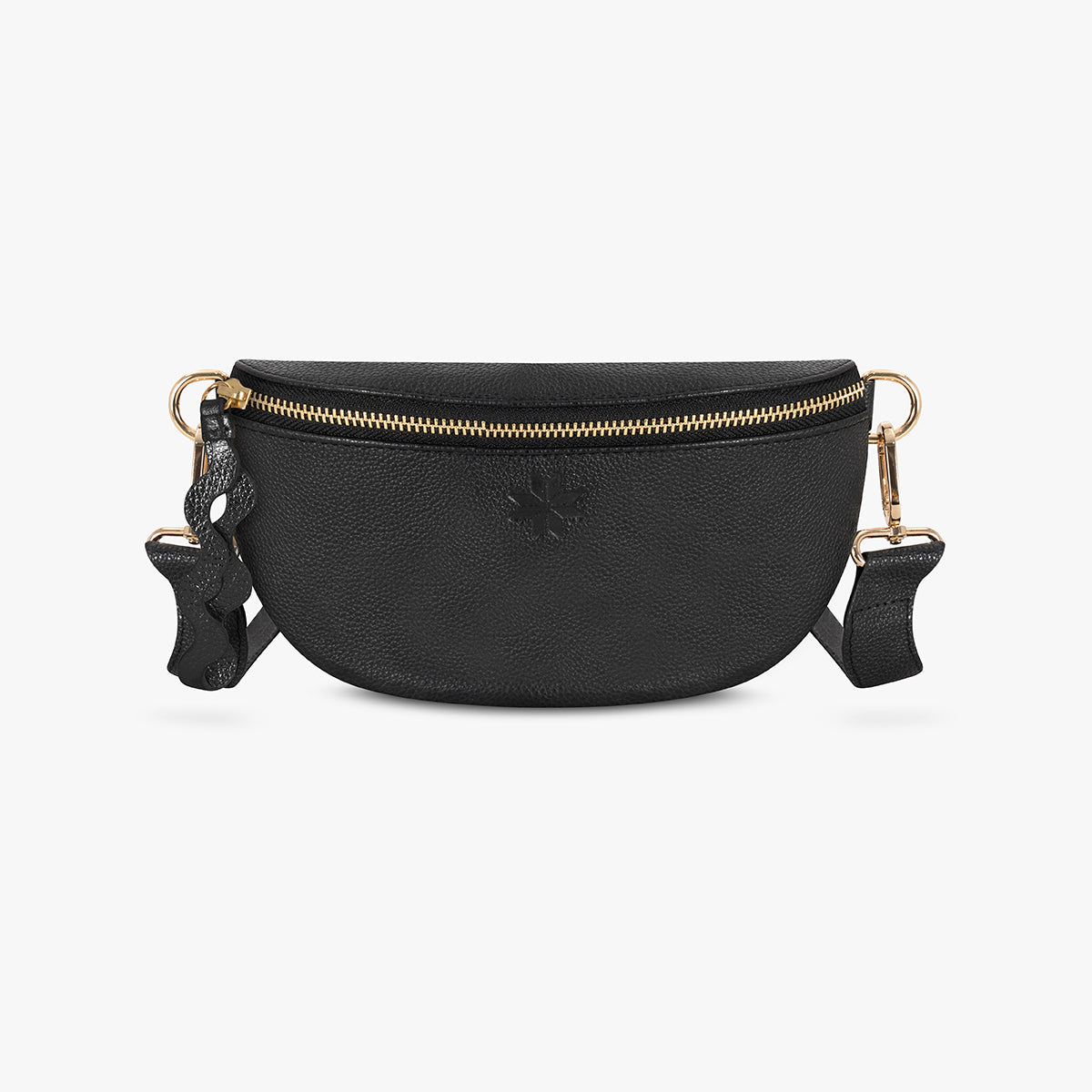 Black leather crossbody bag front