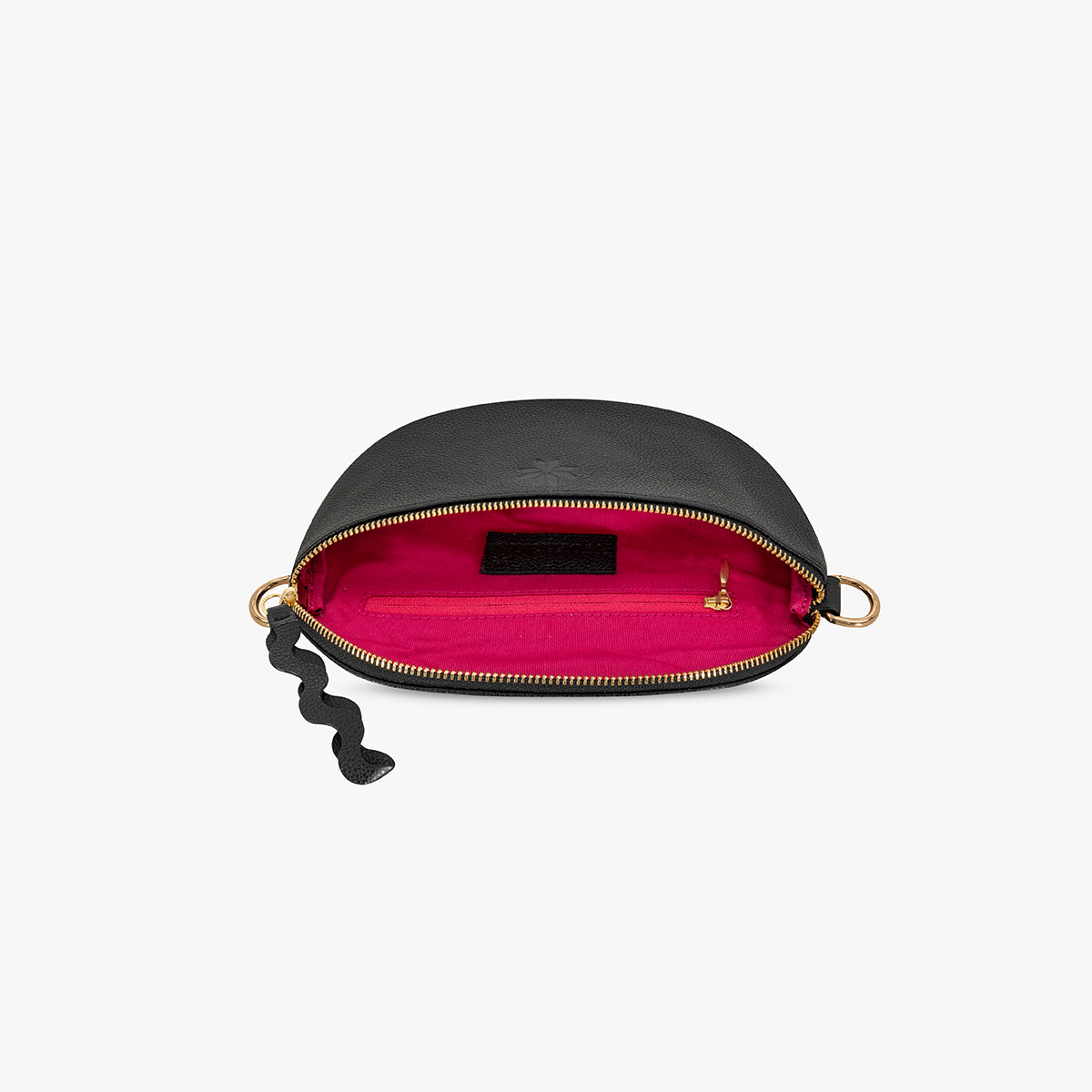 Black leather crossbody bag interior