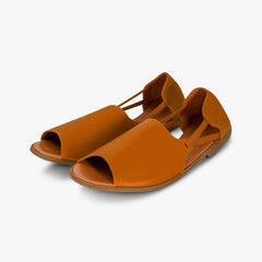 Pair of brown sandals on a white background
