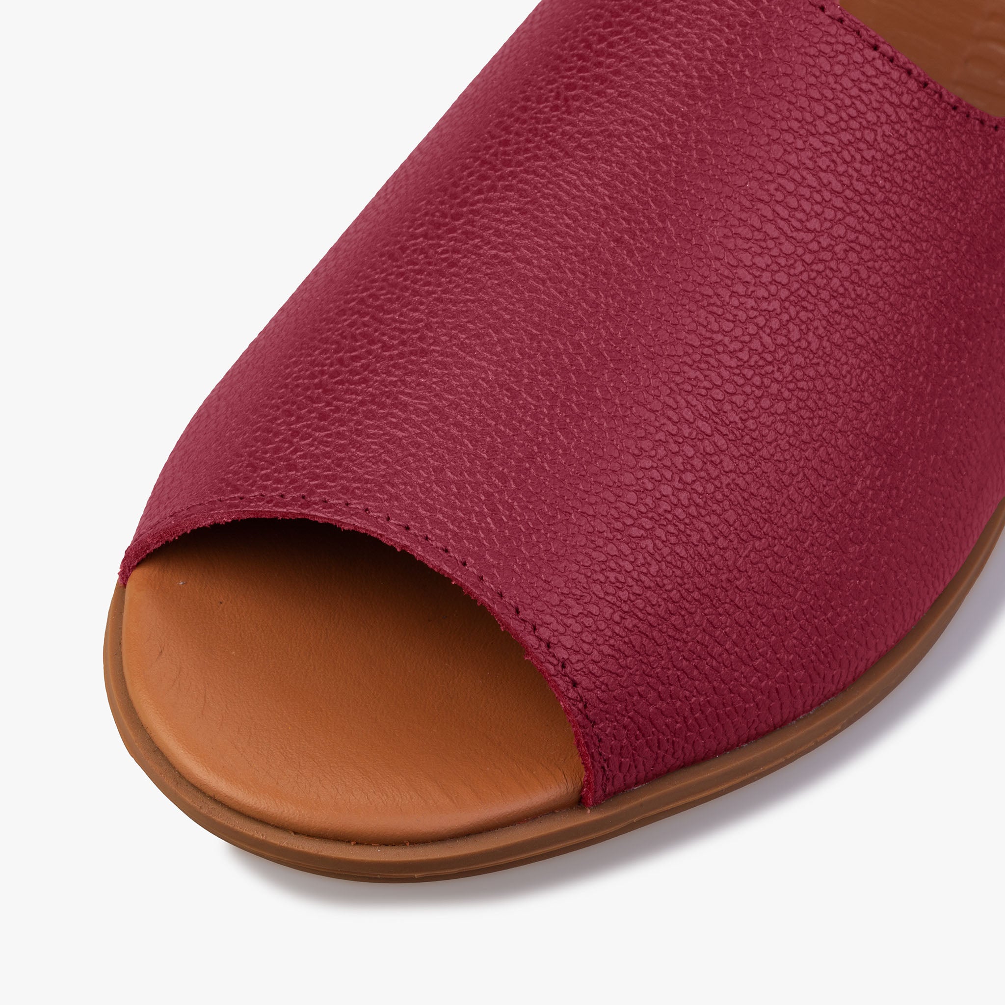 burgundy sandals close up top peep toes