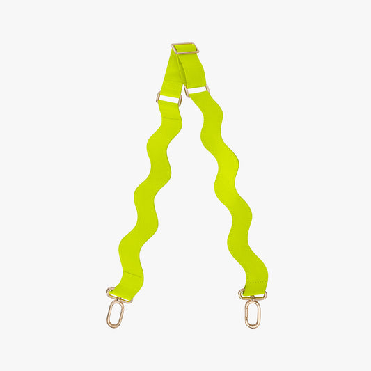 Neon green strap with wavy pattern and gold hardware on a white background