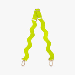 Neon green strap with wavy pattern and gold hardware on a white background
