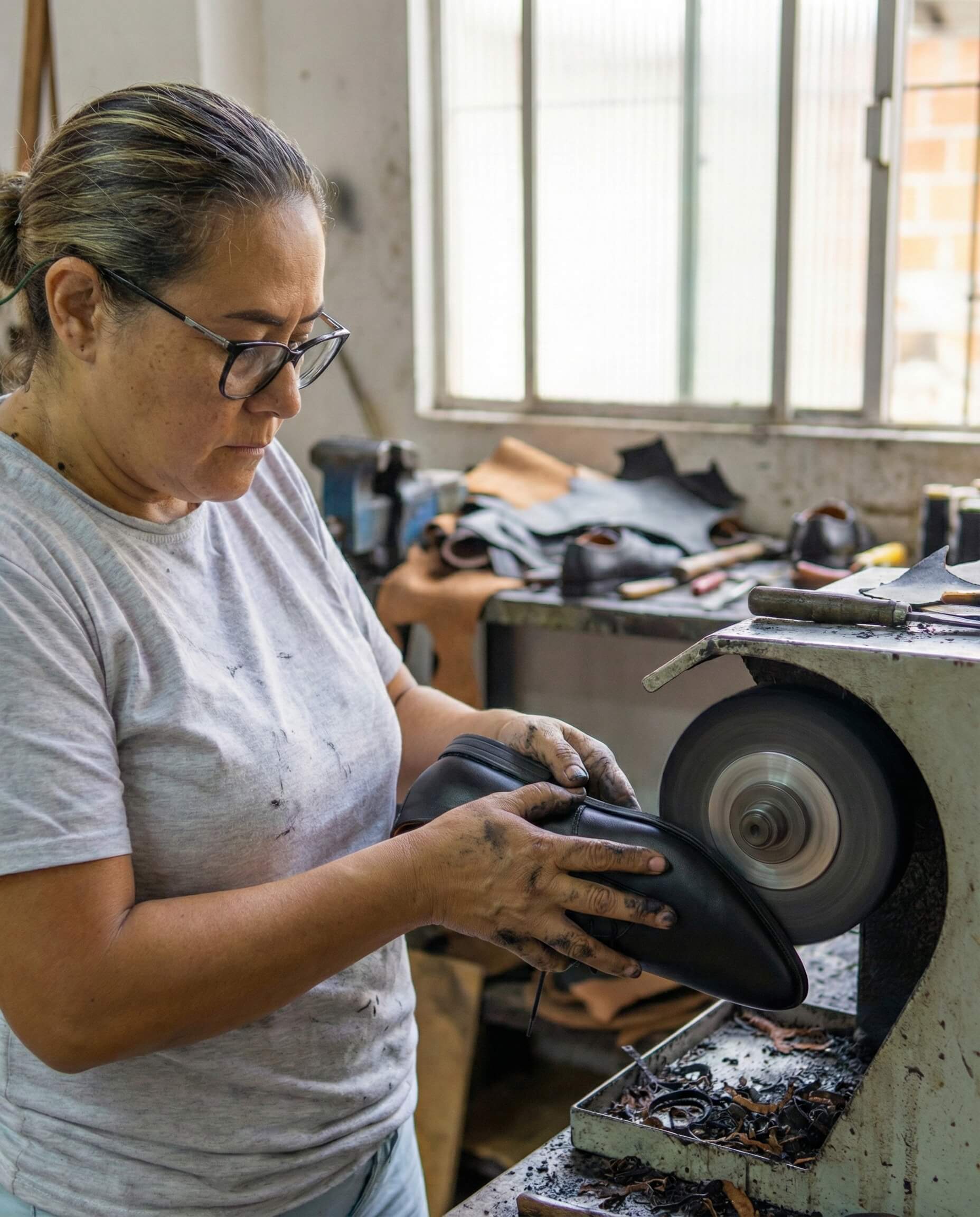 Woman making shoes