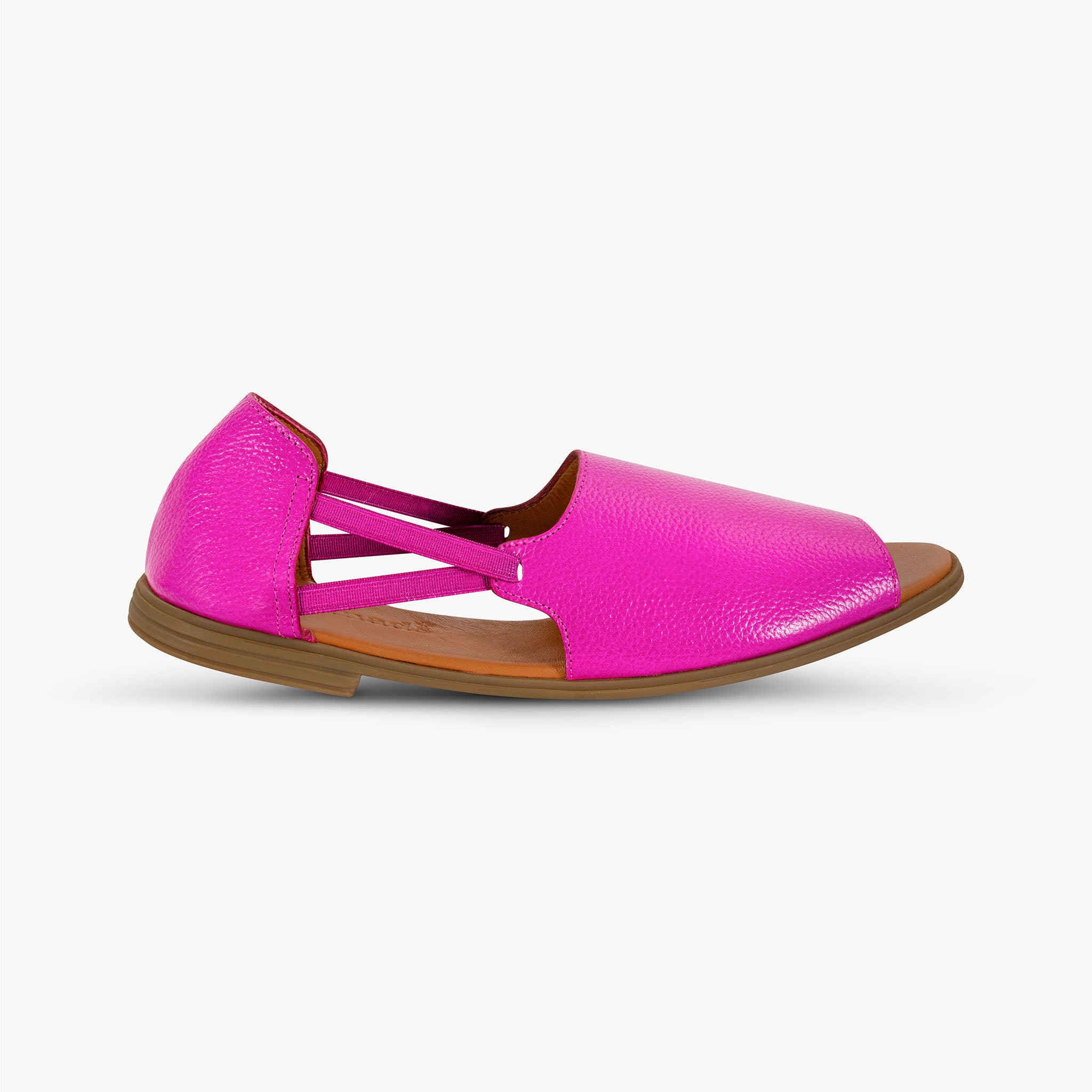 Womads pink sandals peep toe side view