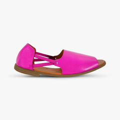 Womads pink sandals peep toe side view