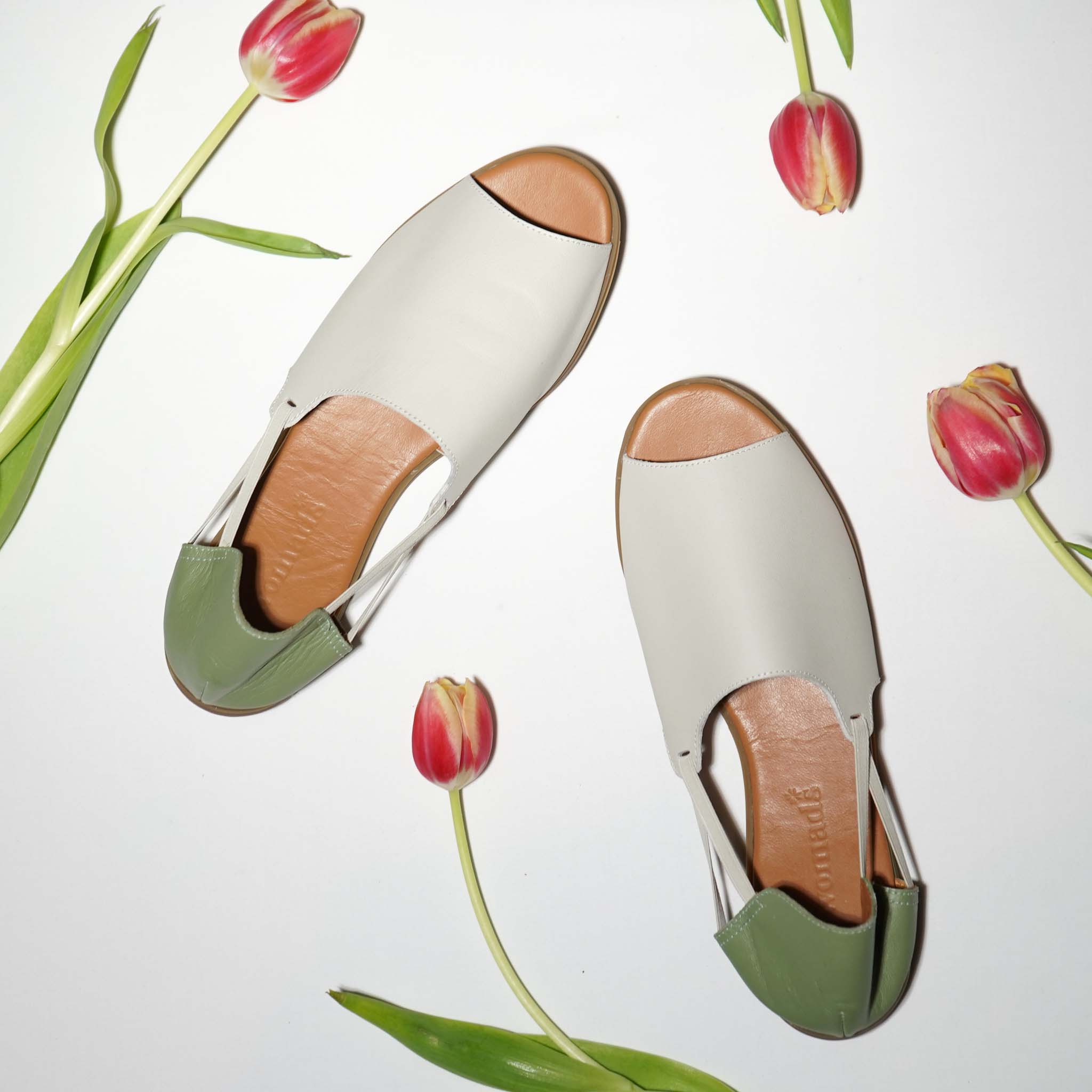 Womads green and cream sandals with tulips