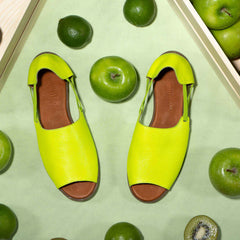 Womads lime green sandals with fruit