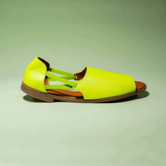 Womads lime green sandals side view