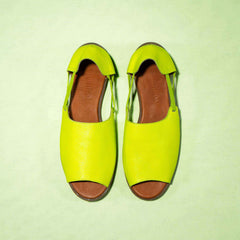 Womads lime green sandals top view