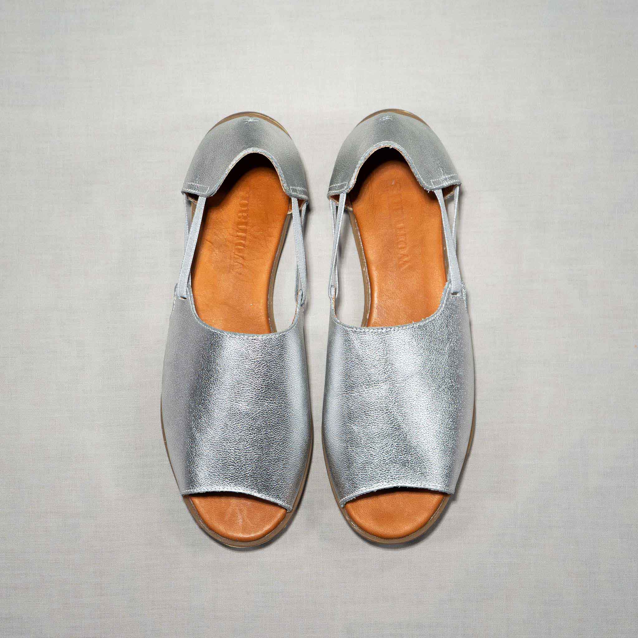 Womads silver sandals top view