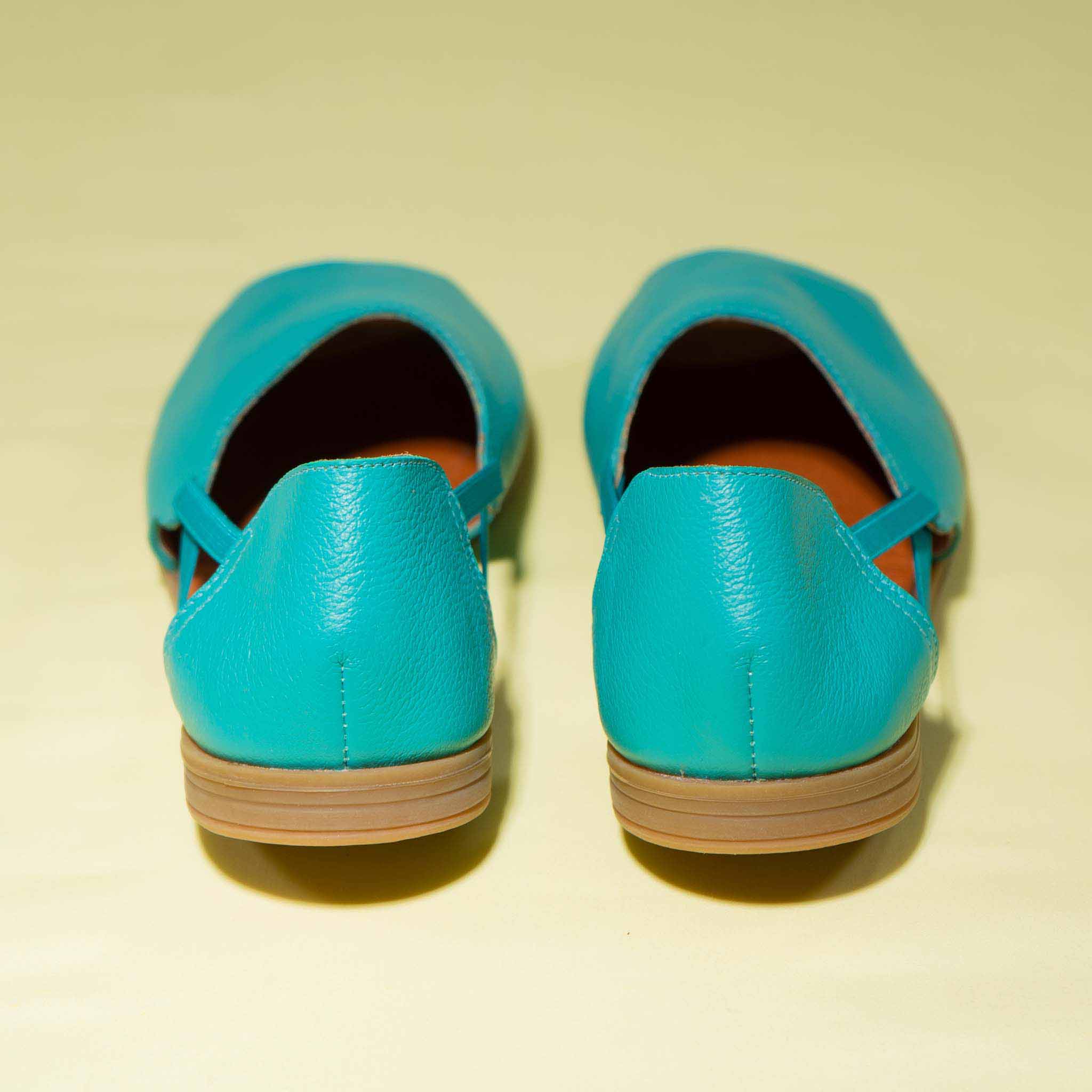 Womads turquoise sandals back view