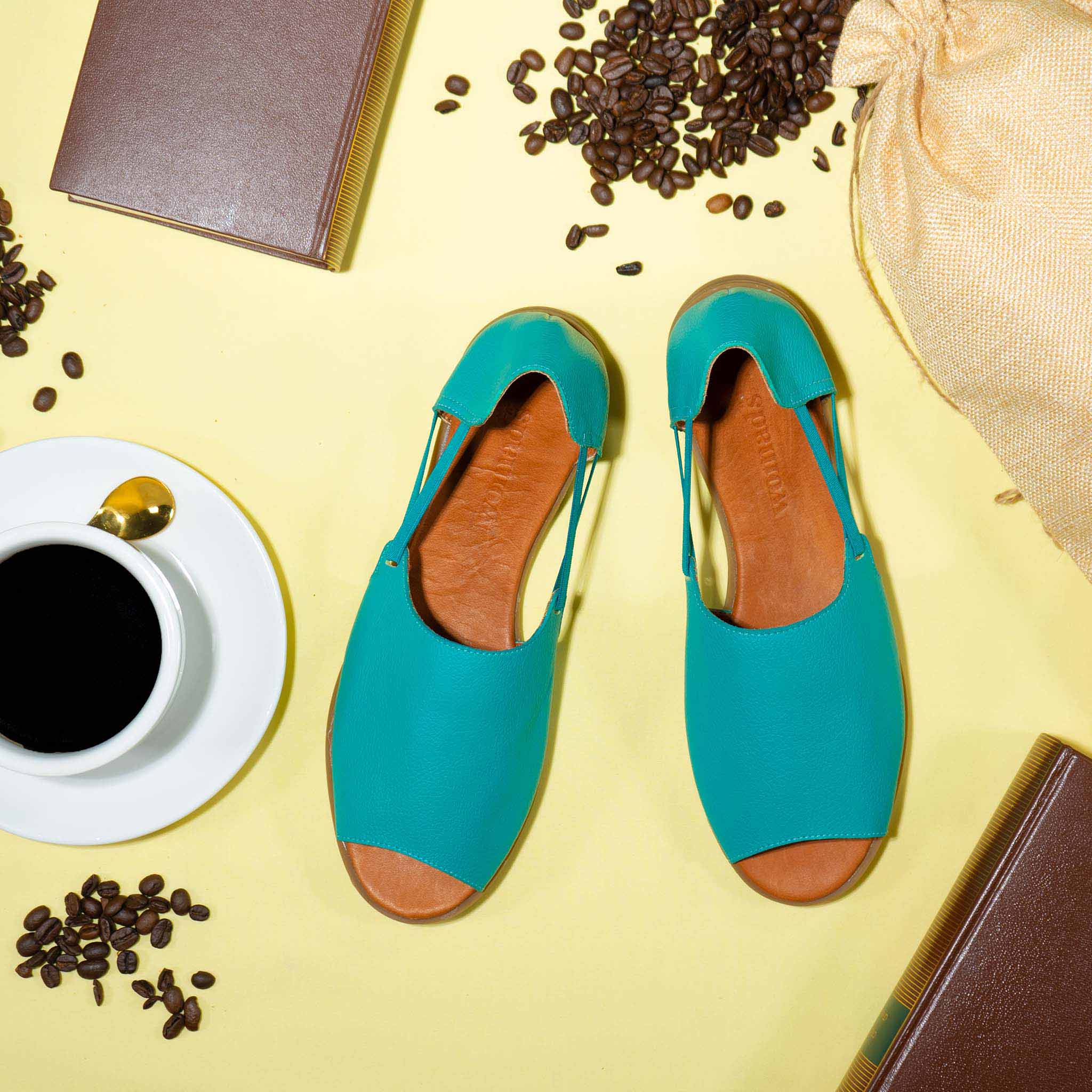 Womads turquoise sandals with coffee