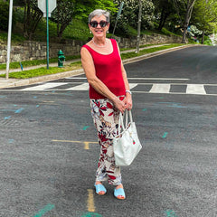 Woman wearing light blue Womads 